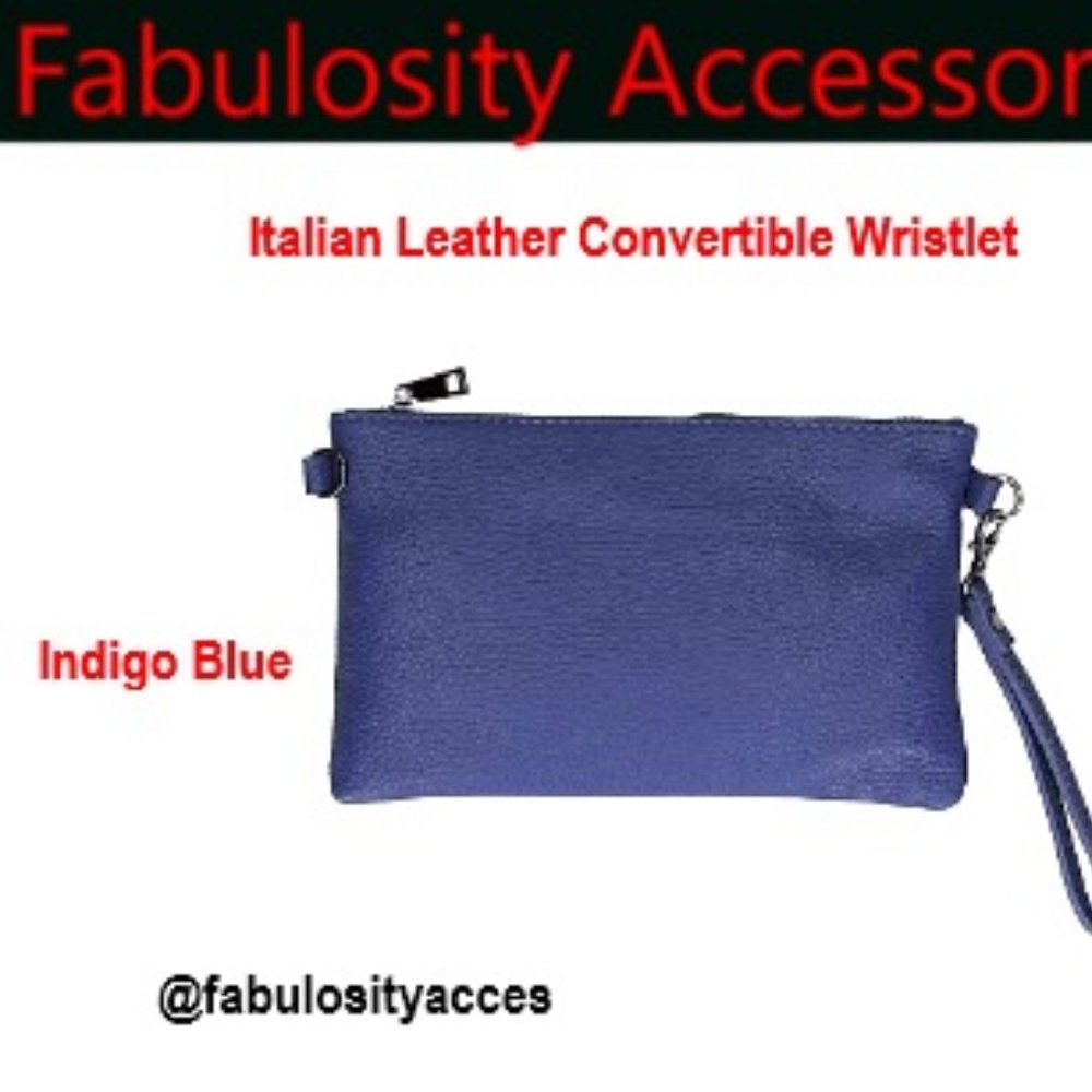 Italian Leather Convertible clutch in Indigo blue